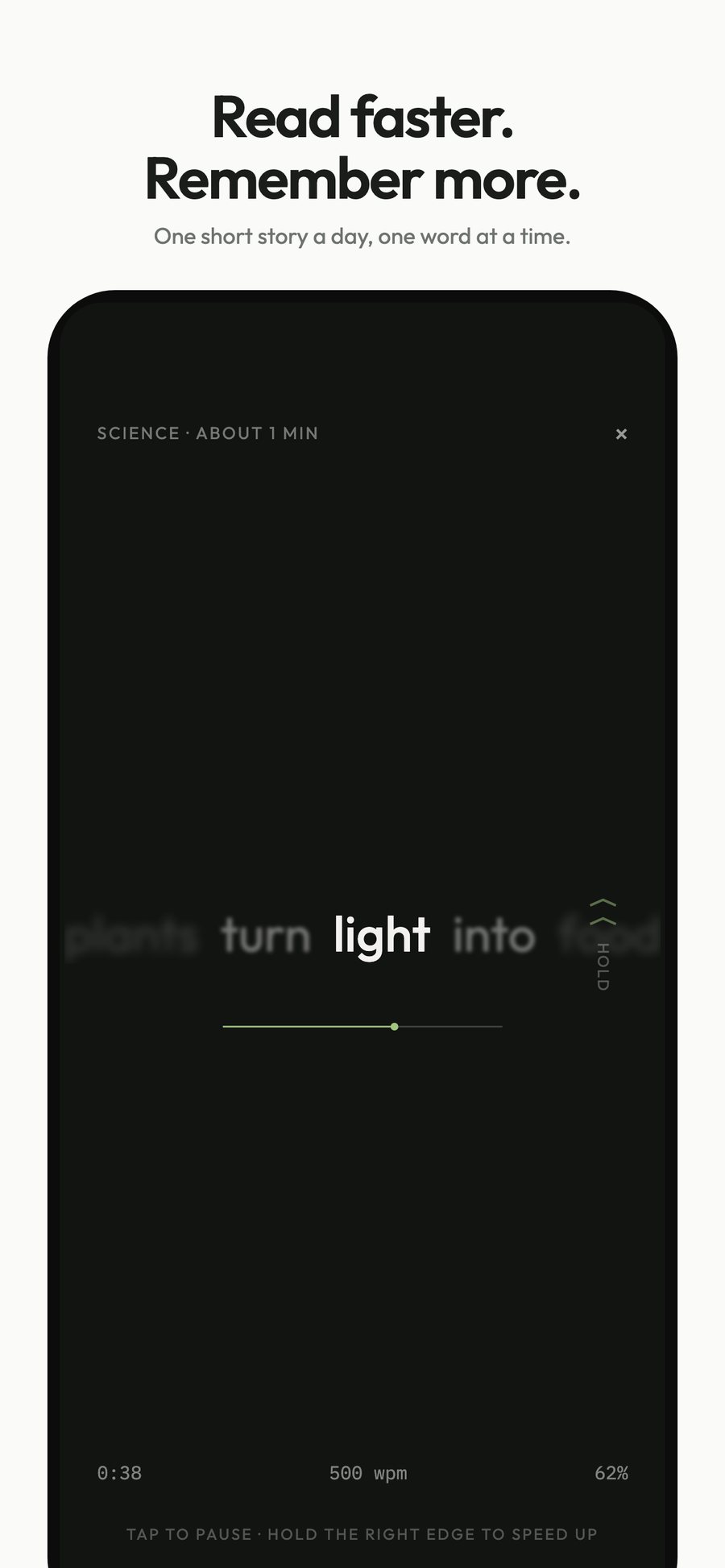 Sprint screenshot 1: Read faster. Remember more.