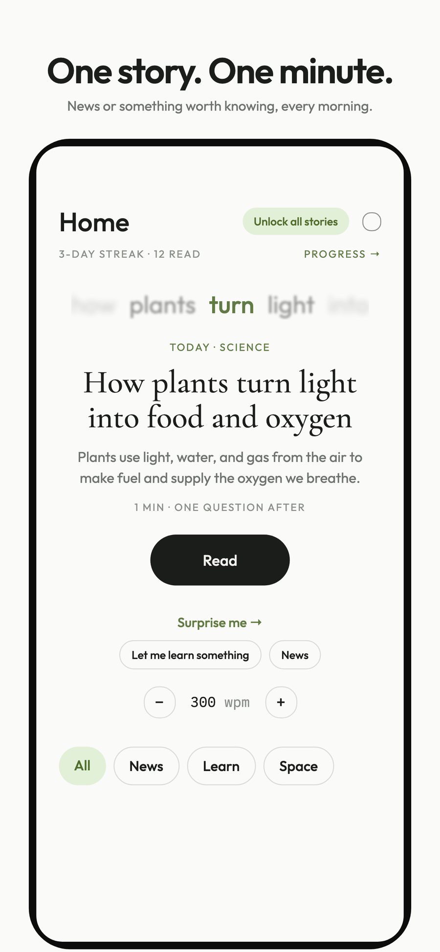 Sprint screenshot 2: One story. One minute.