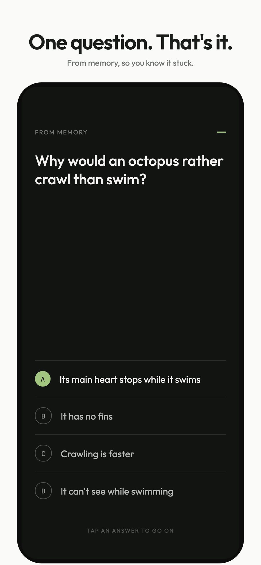 Sprint screenshot 3: One question. That's it.